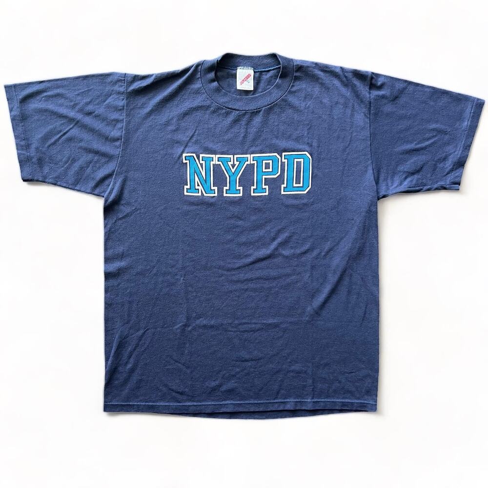 Vitage 80s 90s NYPD Shirt Single Stitch Jerzees Navy Blue XL Police New York 911